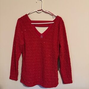 NWT Jennifer Lopez‎ Red Textured Blouse